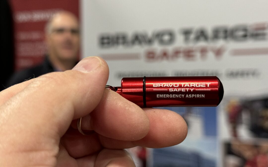 Top swag of the show: Bravo Target Safety hands out aspirin keychains